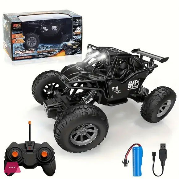 RTR 27MHz Remote Control Rock Climber Car for Kids 4+ Years | 4WD Off Road Monster Truck with Rechargeable 3.7V Battery & USB Charging | Big Tyre All Terrain RC Car Toy (Red & Black)