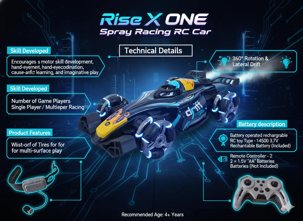 Rise X ONE Drift Extreme Speed RC Spray Racing Car - Image 5